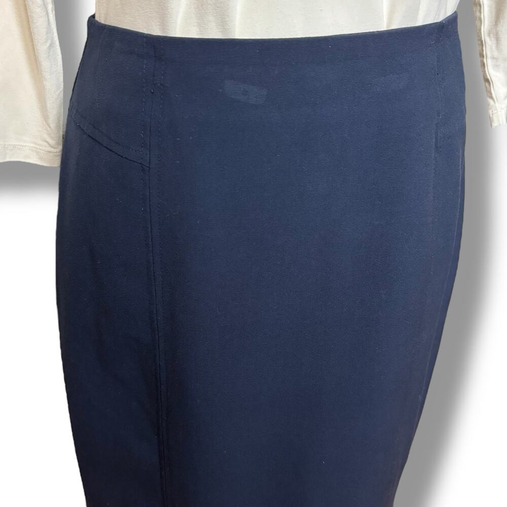 Kim Rogers Navy Pencil Skirt with Back Slit and Side Zipper Size 8